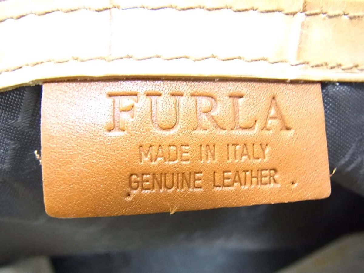 ☆FURLA フルラ クロコ型押し レザーハンドバッグ レザートートバッグ イタリア製 本革 レディース 鞄 1円スタートの画像5