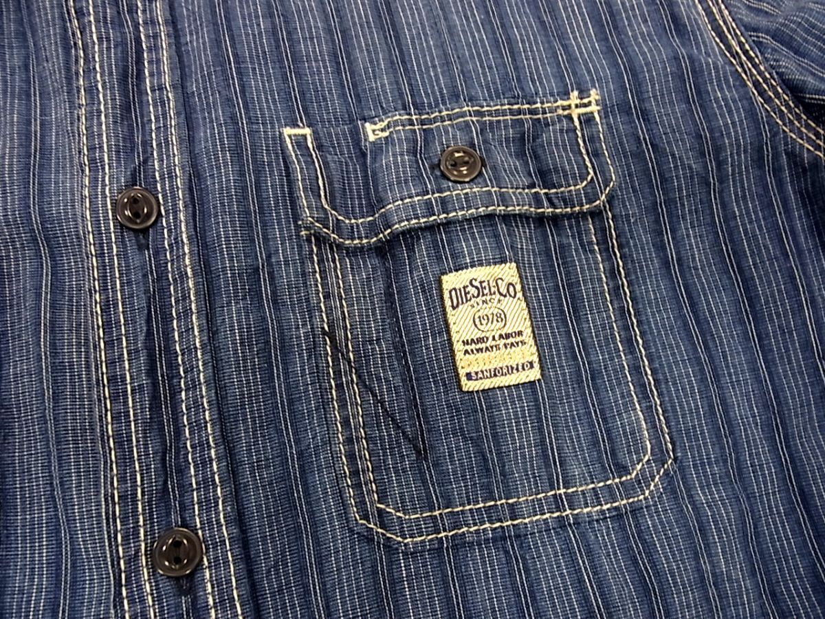 定価2万円■DIESEL ディーゼル 長袖シャツ ワークシャツ ストライプ柄 メンズ 1円スタートの画像3