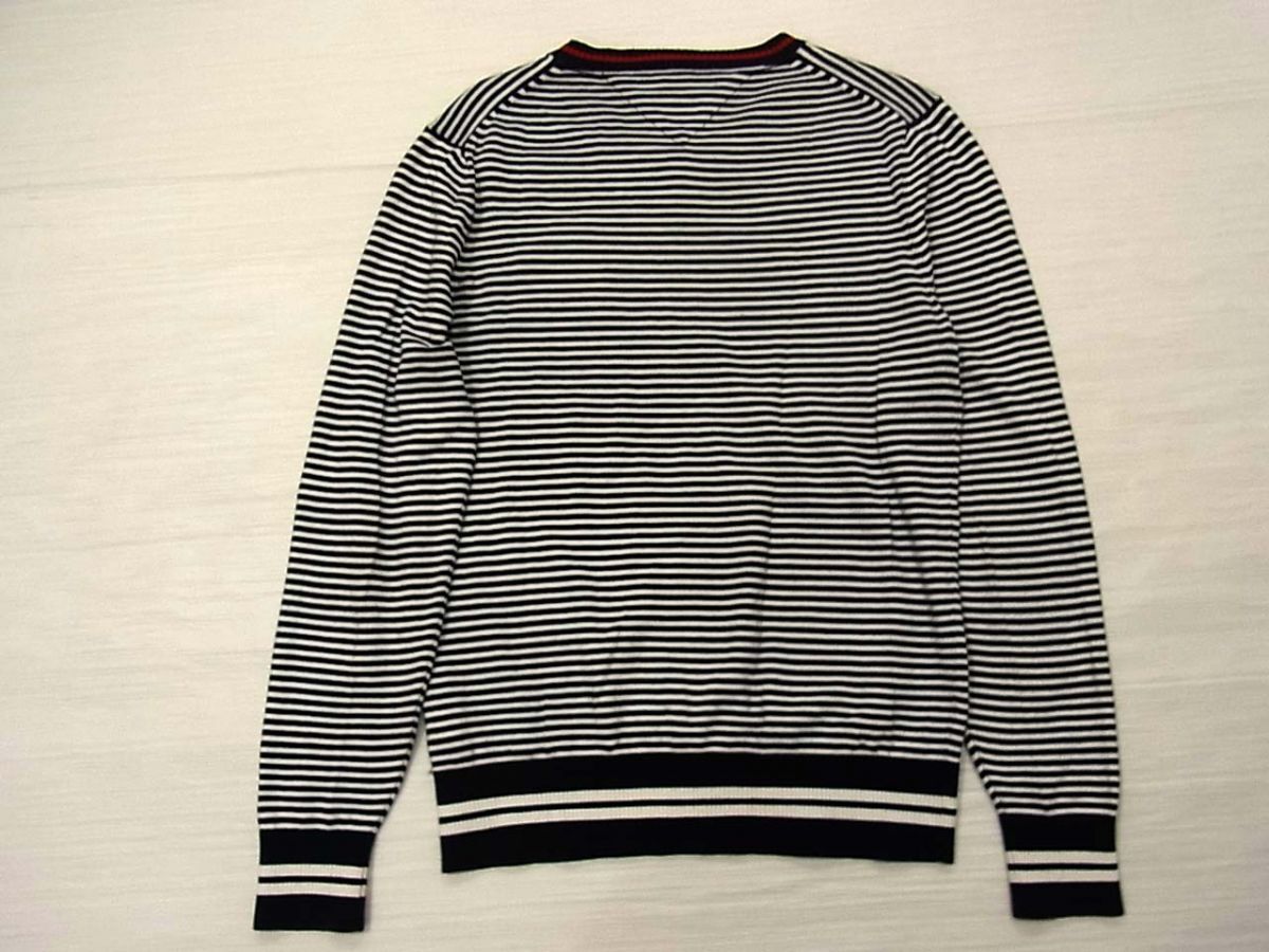 ☆TOMMY HILFIGER トミーヒルフィガー Vネック コットンニット ボーダー柄 メンズ 1円スタート_画像2