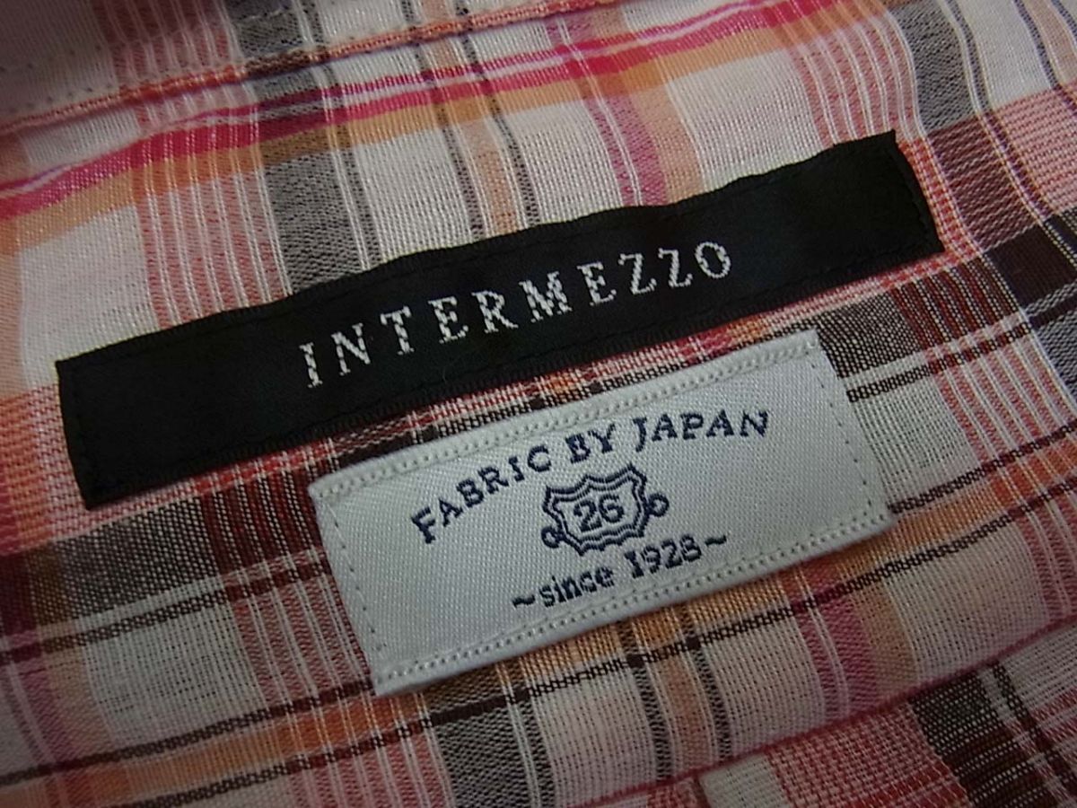 新品 定価18,700円☆INTERMEZZO インターメッツォ リネンブレンド 半袖シャツ チェック柄 夏物 メンズ 1円スタートの画像4