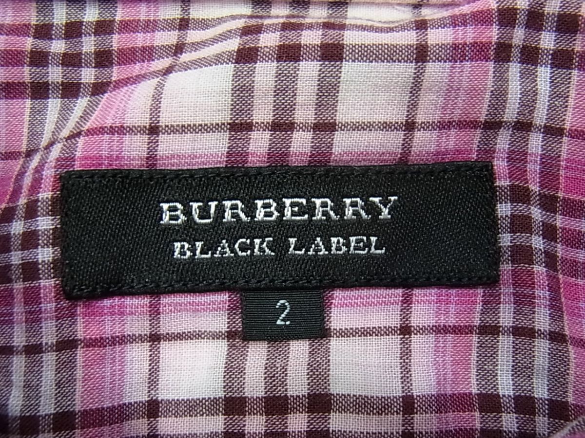 美品◇BURBERRY BLACK LABEL 半袖 チェックシャツ 騎兵刺繍 ピンク系 バーバリー ブラックレーベル メンズ 1円スタートの画像7