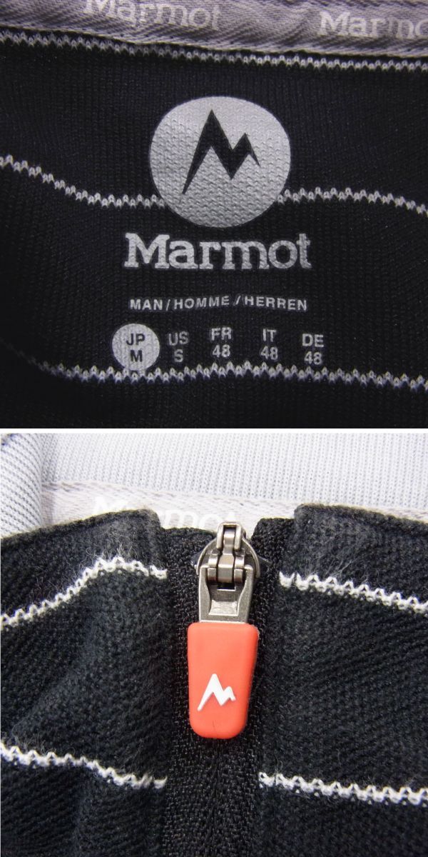 ●Marmot マーモット ポロ シャツ 半袖 ハーフジップ プルオーバー ブラック メンズ Mサイズ ゴルフ アウトドア ボーダー柄 1円スタートの画像9