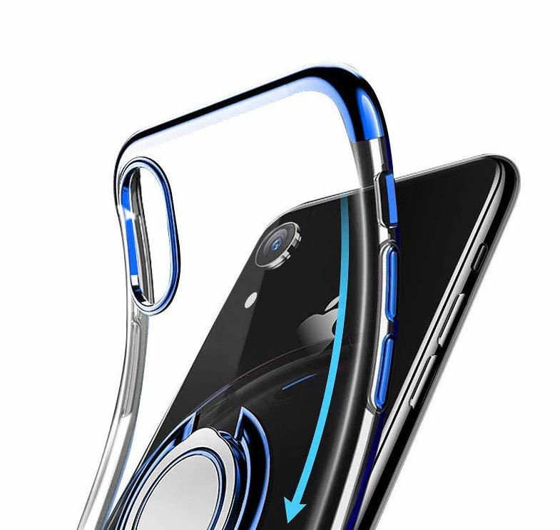 iPhone XR ケース 【ブルー】 スマホリング リング付きケース 透明 リング付きクリアケース ソフト TPU マグネット式車載ホルダー対応の画像2