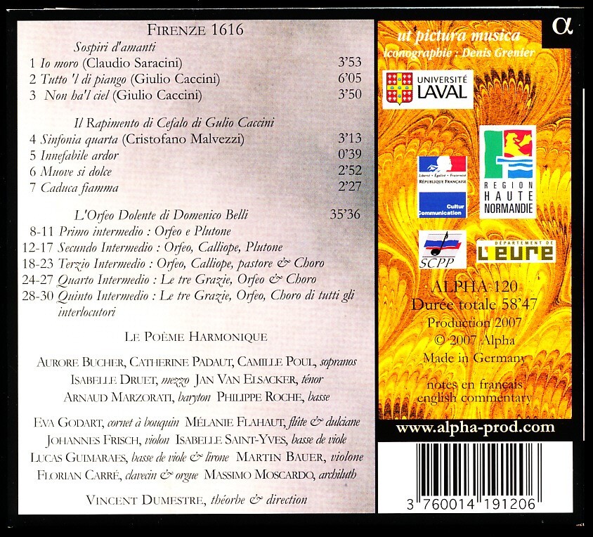 ALPHA/高音質 ル・ポエム・アルモニーク/Le Poeme Harmonique - 1616年、フィレンツェ~失われた恋の歌　日本語解説書付属　4EB00103E3Q8_画像2