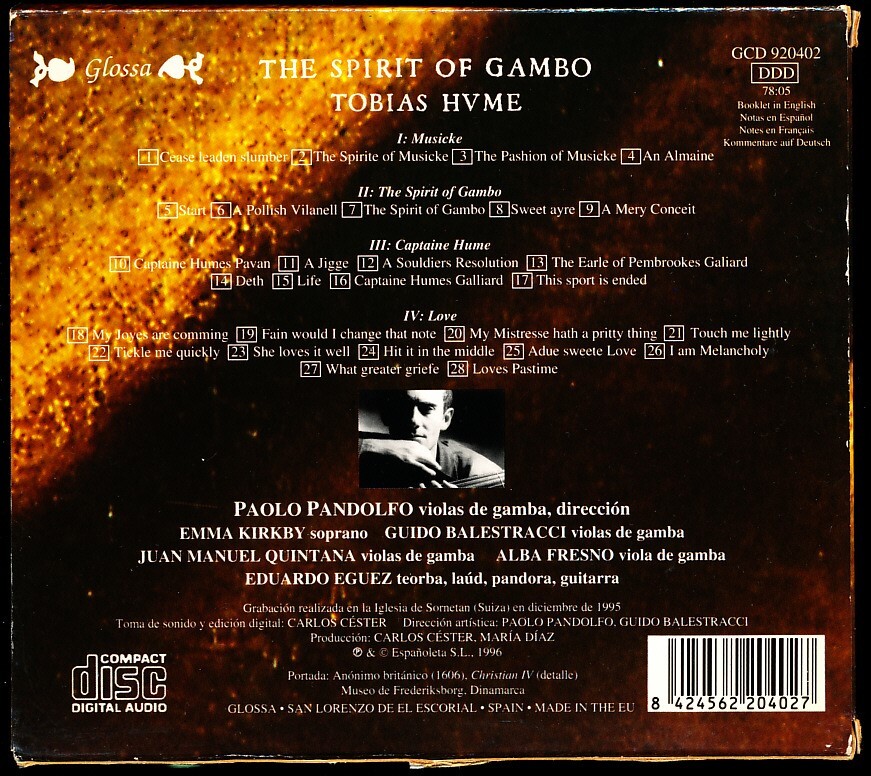 1CD-BOX GLOSSA パンドルフォ/Paolo Pandolfo, カークビー/Emma Kirkby他 - ガンバの魂～トバイアス・ヒュームの音楽　a4EB0000263MP_画像2