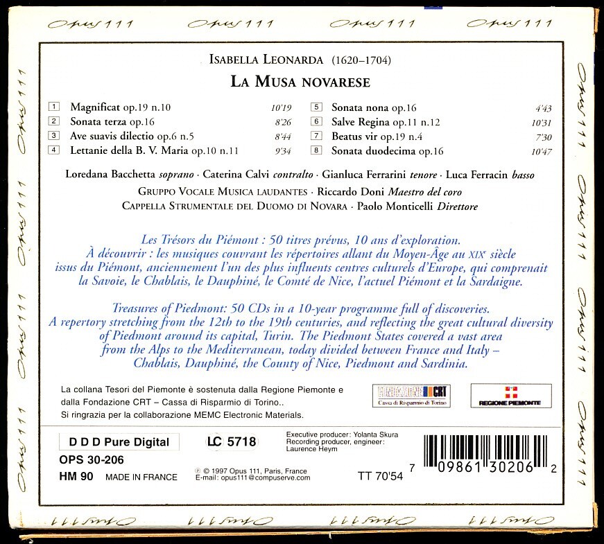 1CD-BOX Opus111 ドーニ/Riccardo Doni - イザベラ・レオナルダ：宗教曲とソナタ集　4枚同梱可能　4EB000007NXM_画像2