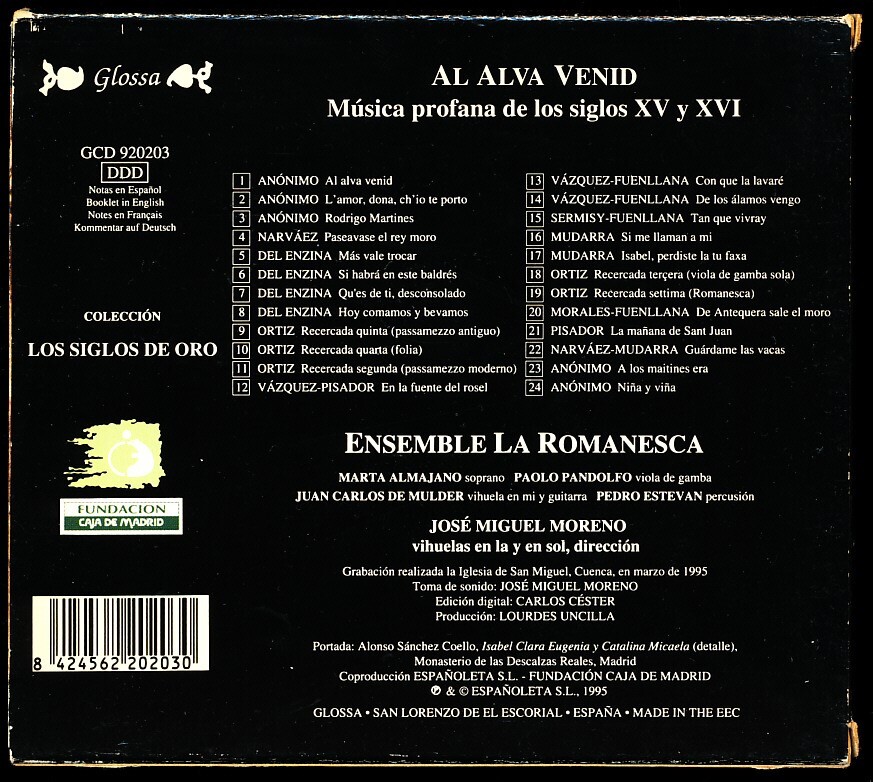 1CD-BOX GLOSSA モレーノ/Jose Miguel Moreno - 夜明けにおいで～スペイン・ルネサンスの世俗音楽　4枚同梱可能　4EB000025YND_画像2