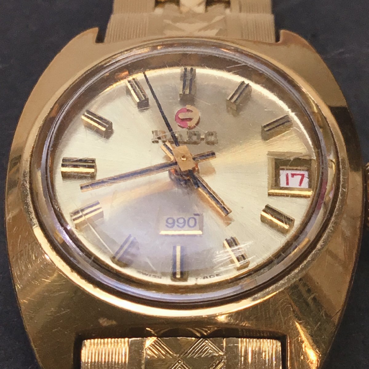 【中古品/CH】稼働 RADO ラドー 990 AT/自動巻 手巻き デイト ゴールド文字盤 レディース腕時計 RS0417/0015の画像4