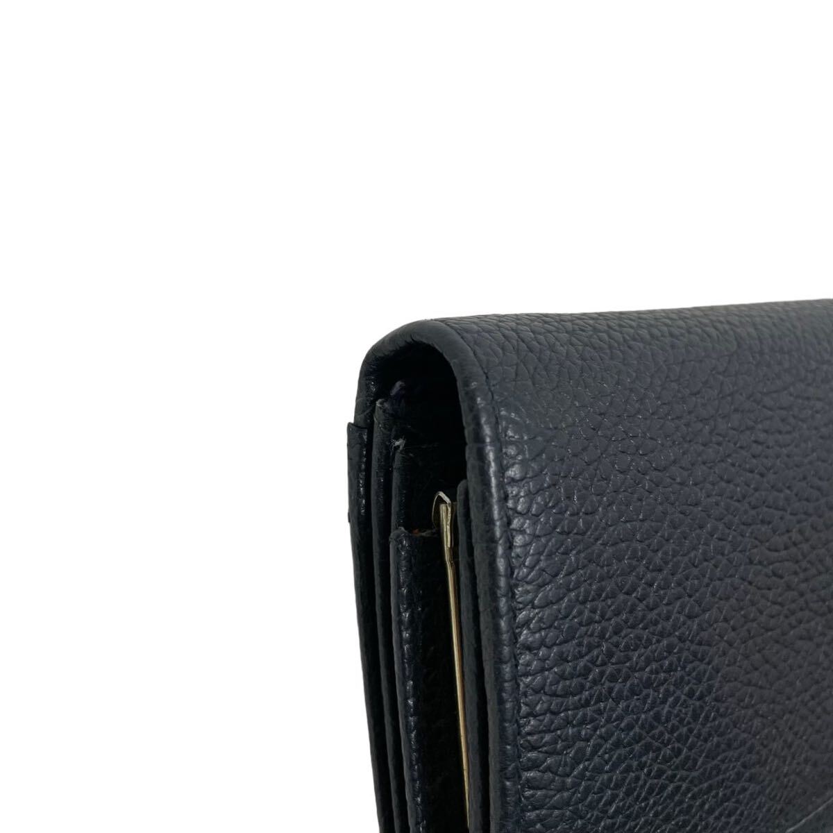 【ホース金具】 バーバリー 長財布 2つ折り財布 がま口 ノバチェック レザー ネイビーの画像3