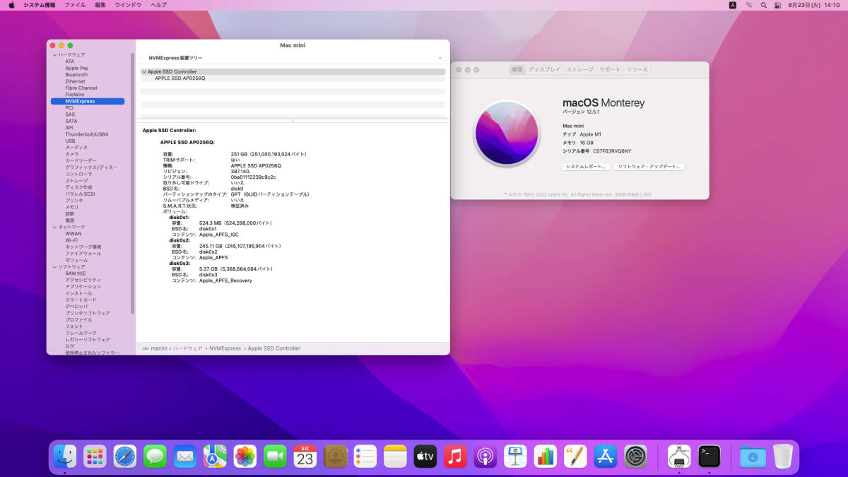 ★★シルバーApple Mac mini (M1, 2020) + 256GB SSD +16Gメモリ macOS Monterey (中古)★★の画像6