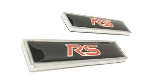 RSアルミエンブレムミニ 2個セット　5cm×1cm　デコレーション ステッカー ラベル 3D　トヨタ ホンダ ダイハツ スズキ マツダ スバル 日産