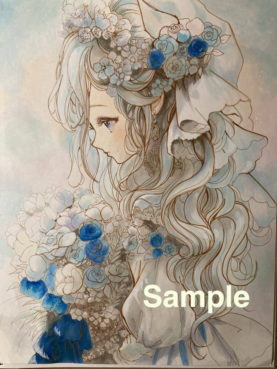 A4☆... кисть   ...  иллюстрация   аналоговый   иллюстрация   синий   цветы  ...　...      ... нет 　 оригинал 