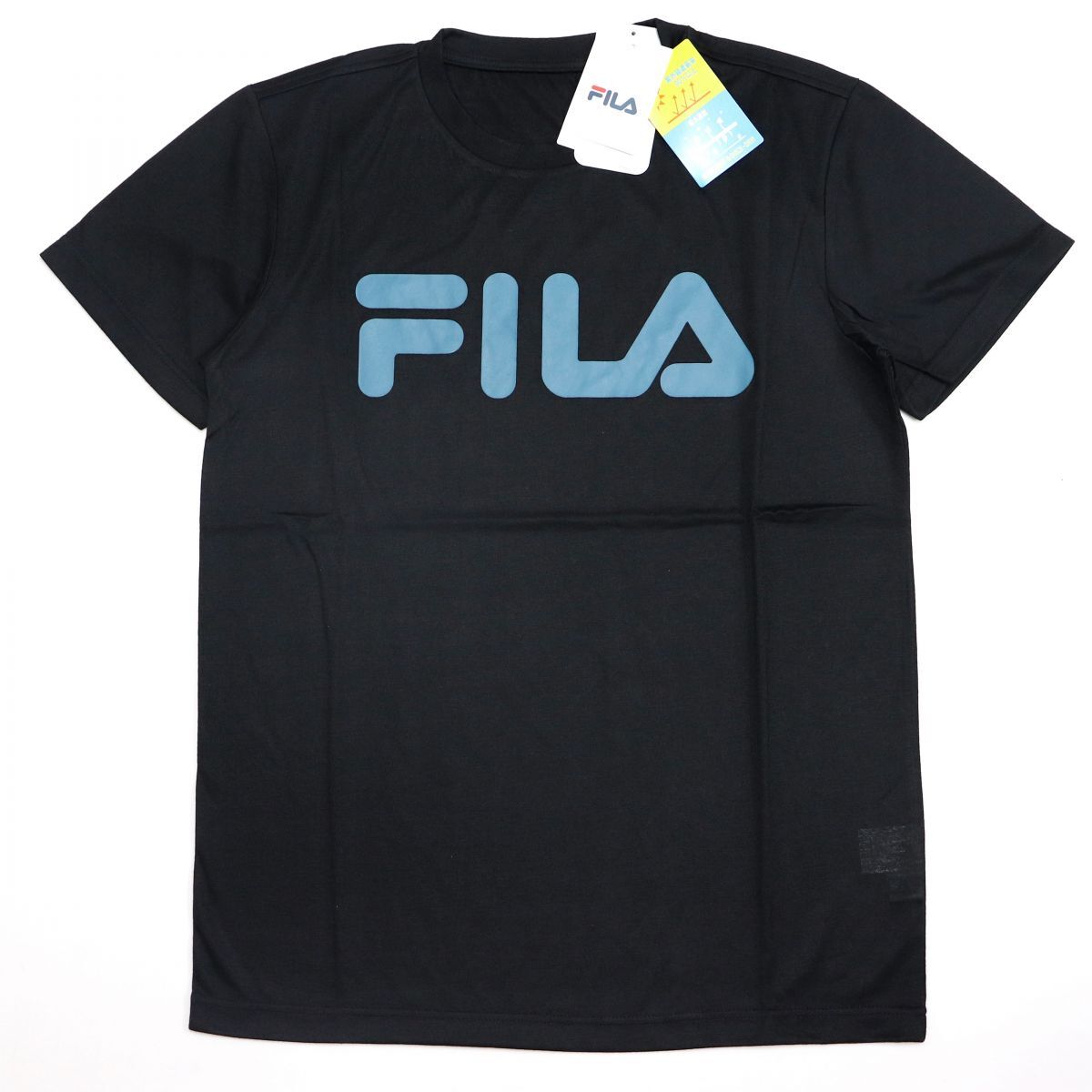 ●送料390円可能商品 フィラ FILA 新品 メンズ 吸水速乾 ドライ UVCUT スポーツ 半袖 Tシャツ 黒 Lサイズ [412354-BK-L]一 三 弐★QWER