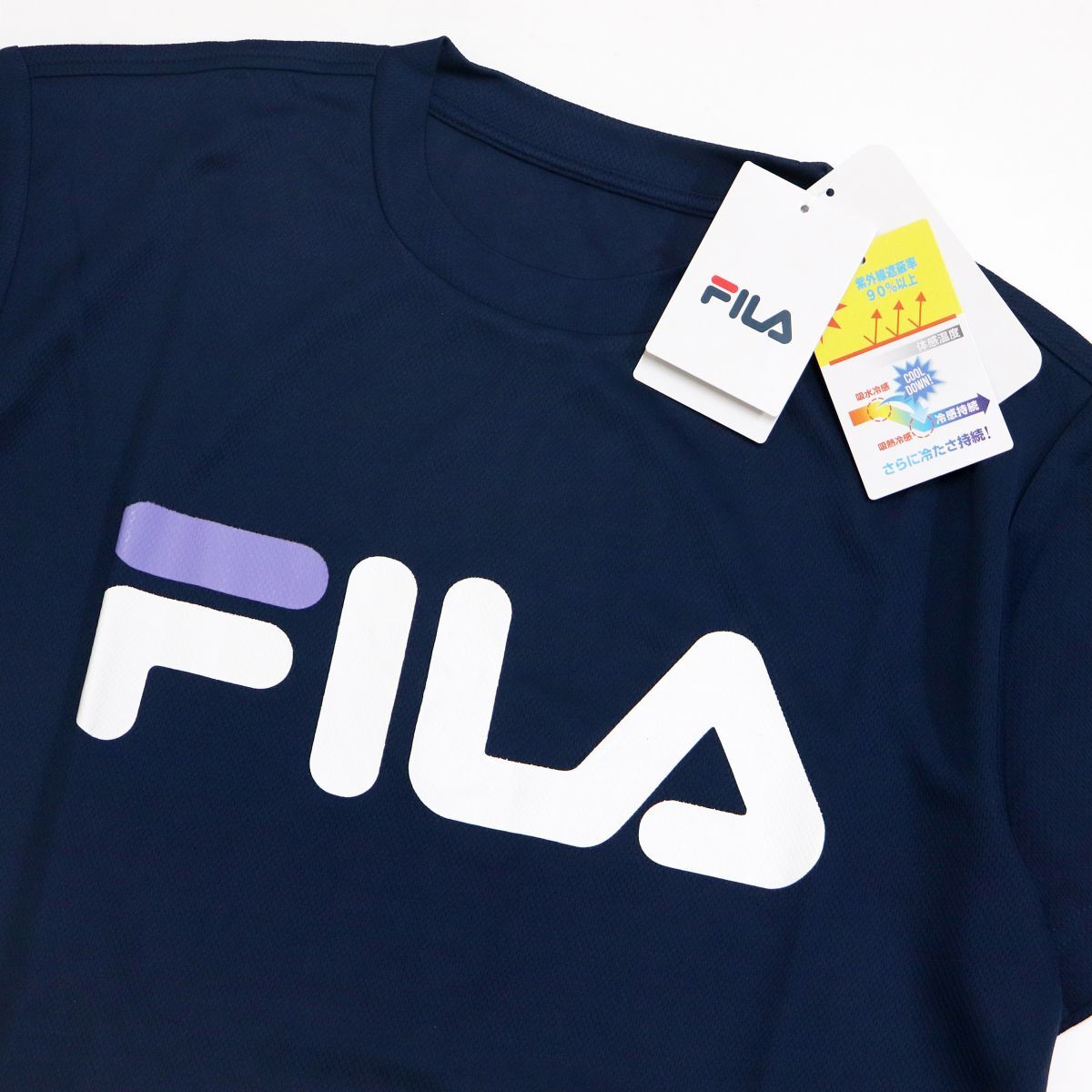 ●送料390円可能商品 フィラ FILA 新品 定番 メンズ COOL 冷感 UVCUT スポーツ 半袖 Tシャツ 紺 XLサイズ [412359-NV-LL]一 三 参★QWER_画像1