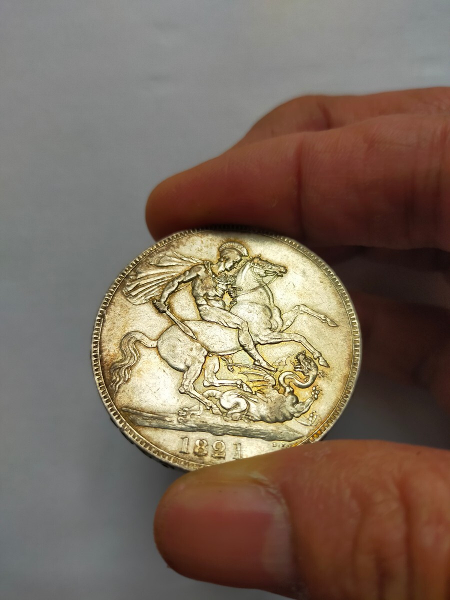 イギリス大型銀貨 ジョージ4世 1821 直径約38mm  重さ約28.3ｇ ヨーロッパ銀貨 稀少品の画像2