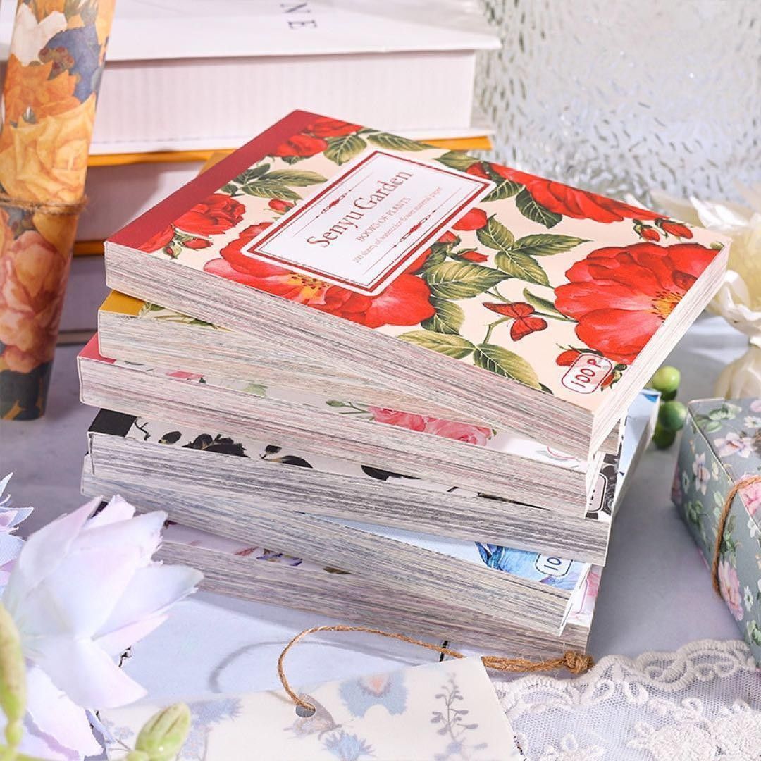 鮮やかな花園　素材紙　紙もの　コラージュ　メモパッド　デザインペーパー花柄