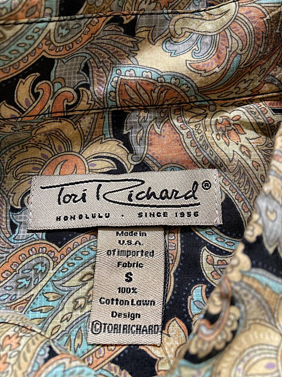 美品 未使用 USA製 tori richard トリ リチャード ペイズリー 総柄 半袖シャツ アメリカ製 ハワイ アロハ 高級 日本サイズ M相当 メンズ_画像7