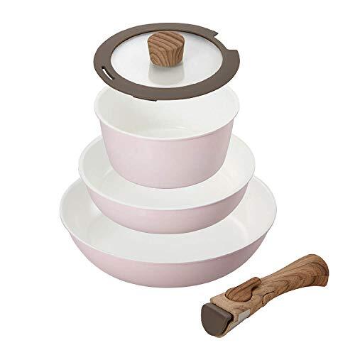  the best ko fry pan saucepan 5 point set sakura pink se Latte . ceramic one steering wheel IH correspondence handle. ...ND-8184