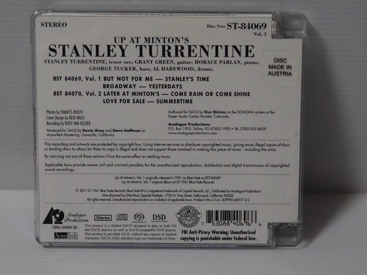 【高音質盤SACD】STALEY TURRENTINE / UP AT MINTON’S ハイブリッド （Analogue Productions製 型番：CBNJ 84069 SA）の画像2