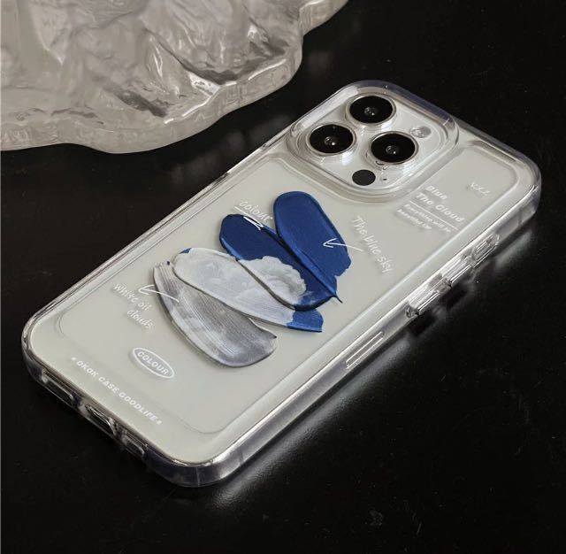 No.265 iPhone SE2 SE3 7 8 スマホケース スマホカバー アイフォン 絵の具 ペンキ ブルー グレー クリアタイプ 透明 アップル Apple 青の画像4