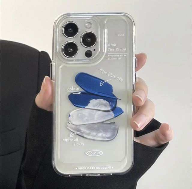 No.265 iPhone SE2 SE3 7 8 スマホケース スマホカバー アイフォン 絵の具 ペンキ ブルー グレー クリアタイプ 透明 アップル Apple 青の画像5