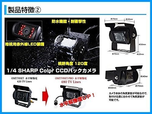 ※一個限定※ バックカメラ セット 12V 24V バス トラック 重機 9インチ 液晶モニター+４ピン 高画質 カメラ+20M延長ケーブル_画像4