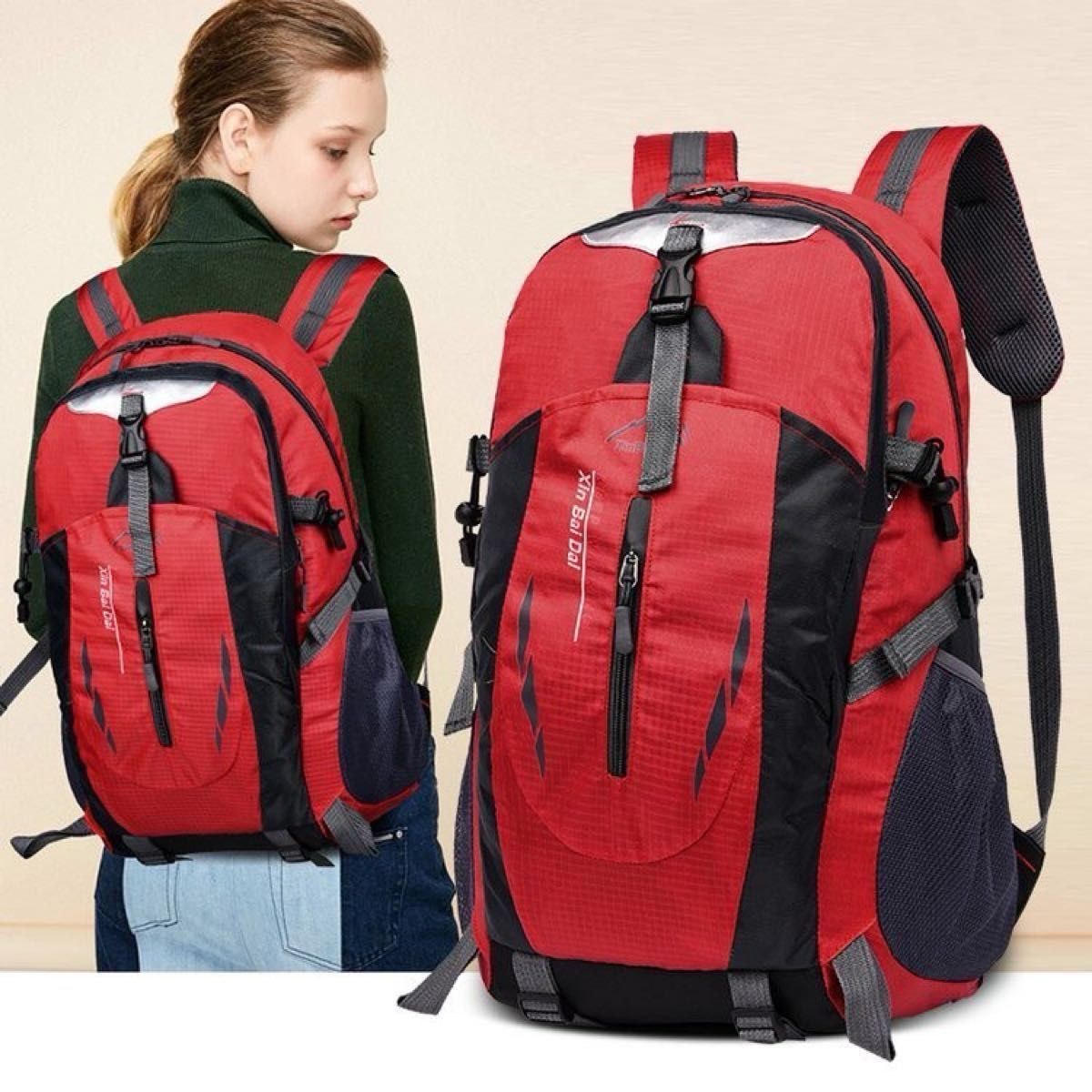 【新品未使用】リュック　登山 レッド バックパック　40L 通勤通学 男女 アウトドア リュックサック アウトドア 大容量 旅行