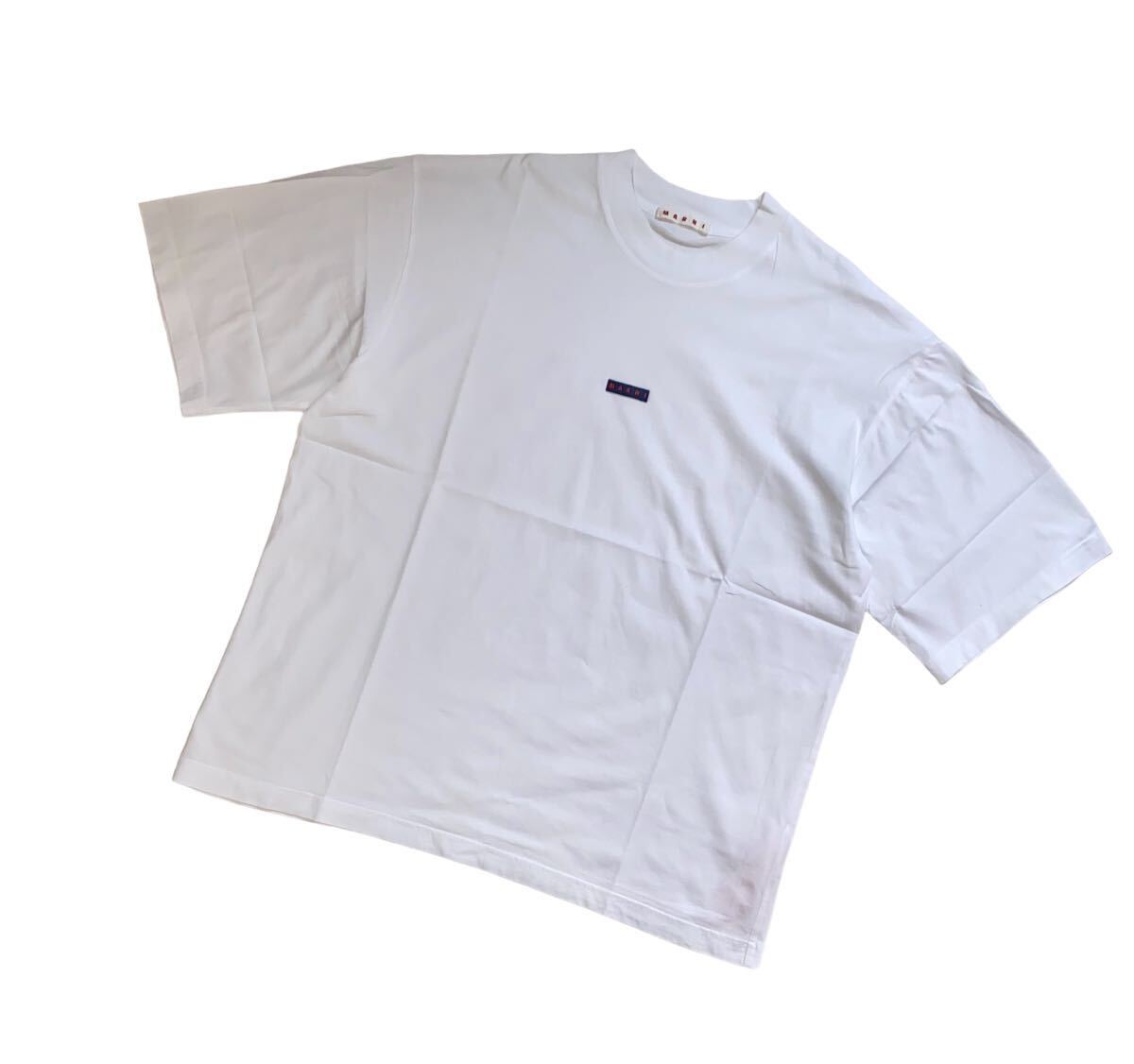 【美品】MARNI マルニ 半袖 Tシャツ カットソー クルーネック ホワイト ブランドロゴワッペン メンズ48_画像3