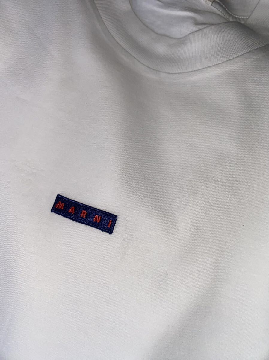 【美品】MARNI マルニ 半袖 Tシャツ カットソー クルーネック ホワイト ブランドロゴワッペン メンズ48_画像8