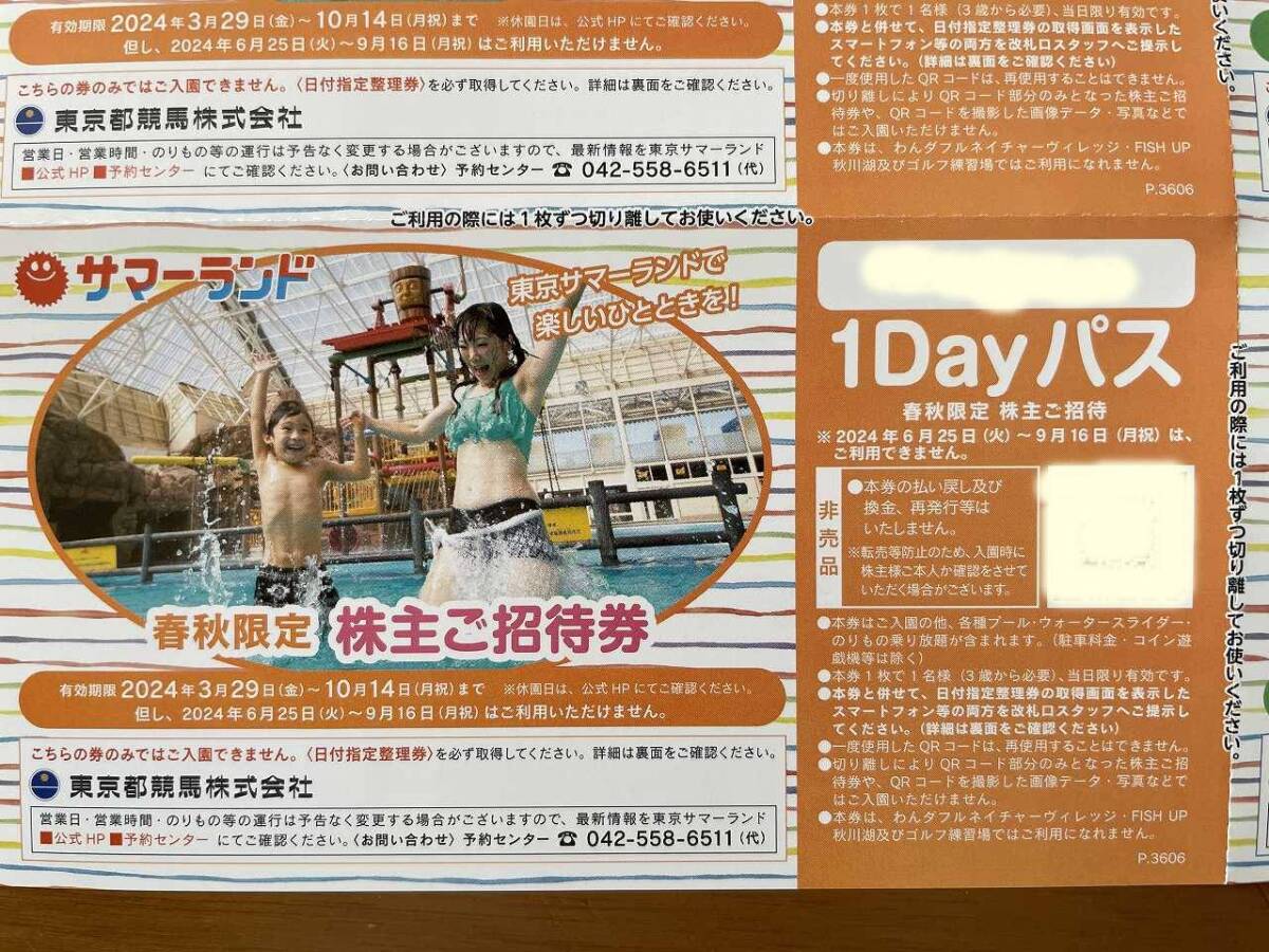 ☆　東京都競馬　サマーランド１Dayパス８枚+大井競馬場優待証　☆送料無料♪_画像2