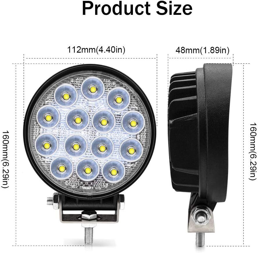 ワークライト Safego 42W LED 作業灯 丸形 広角(60度) フォグランプ 防水・防塵・耐震・長寿命 ホワイト 6000K 12V-24V対応 2個入の画像3