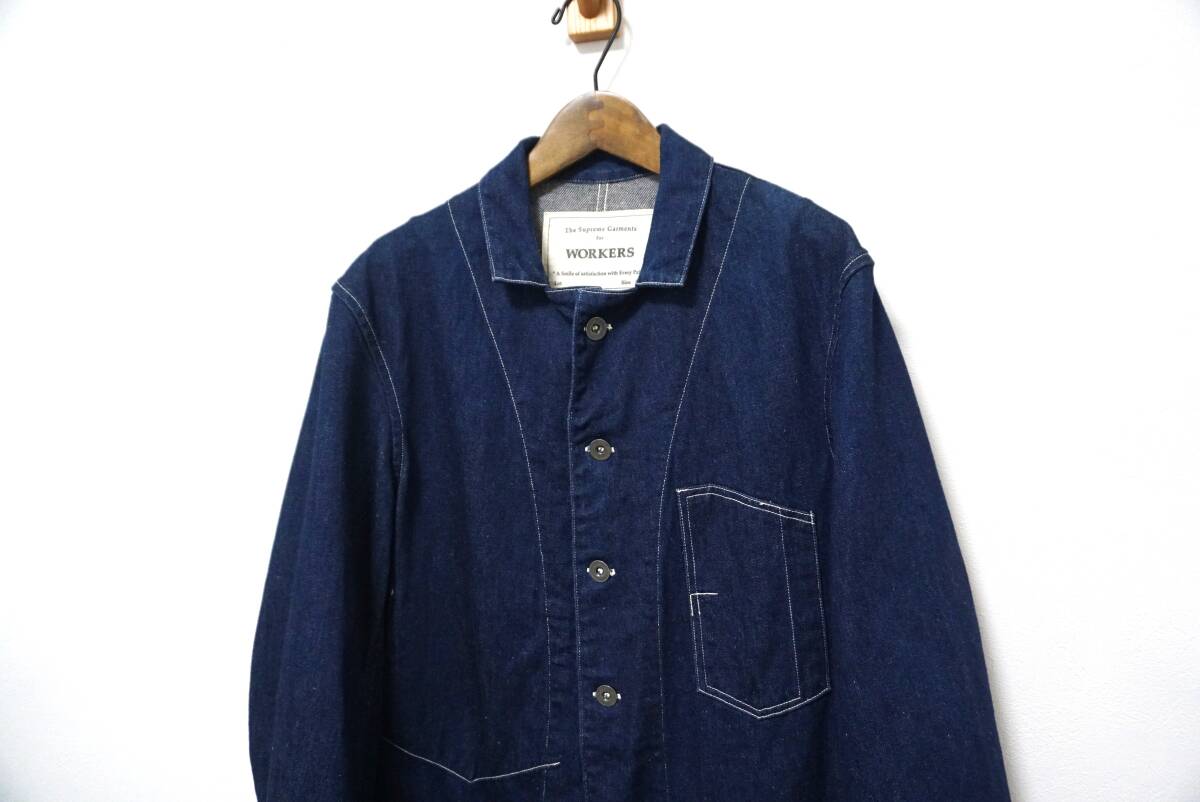 WORKERS cotton linen Denim .* coverall jacket 38 made in Japan 