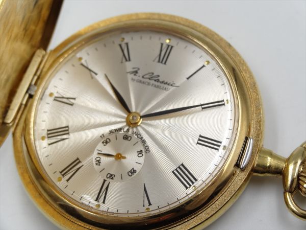 17914 GRACE FABLIAU グレースファブリオ 稼動品 懐中時計 スモセコ アンティーク シルバー字盤 時計 手巻き ケース41mmの画像2