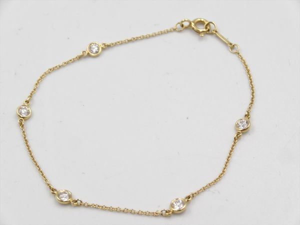 【海外配送可】【送料無料】 18263Kf TIFFANY&Co. ティファニー バイザヤード ブレスレット ダイヤ5P 750 ダイヤ枠込み3.8mm チェーン17cm 1.4g ブレスレット