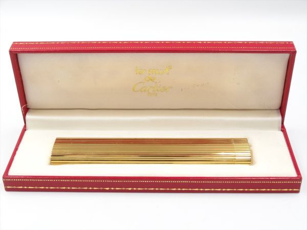 17664De Cartier カルティエ ガスライター ゴールド ストライプ ロングタイプ オーバルの画像5