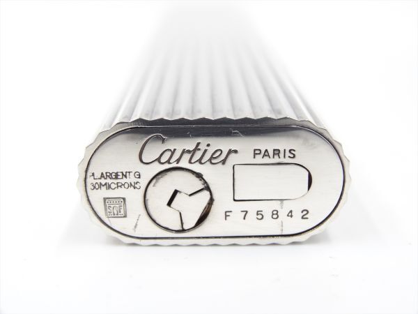 17663De Cartier カルティエ ガスライター シルバー ストライプ ロングタイプ オーバルの画像4