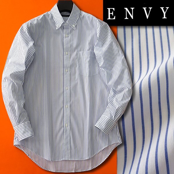 新品 山喜 エンビオム ストレッチ ファインクロス ドレス シャツ L 白青 【HJD558_75】 ENVY HOMME メンズ 長袖 吸水速乾 イージーケアの画像2