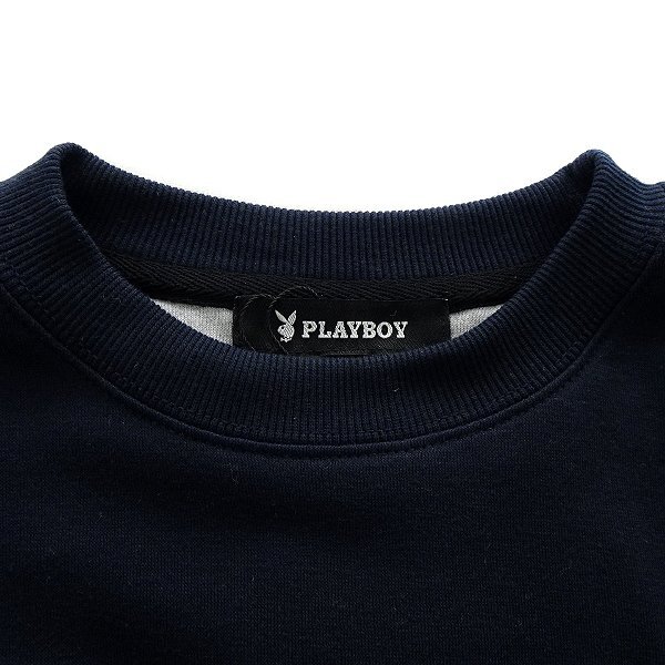 新品 プレイボーイ 裏毛 刺繍 スウェット L 紺【33054_79】 PLAYBOY メンズ クルーネック トレーナー スエット プルオーバーの画像3