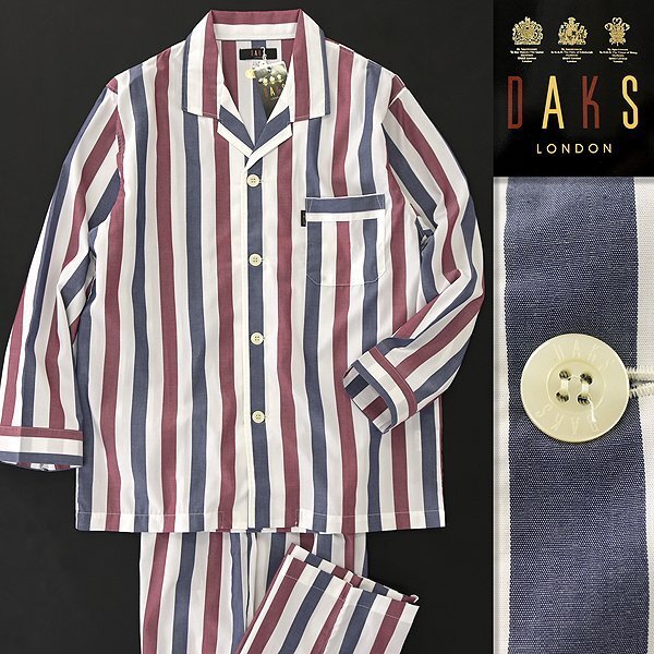 新品 ダックス 日本製 春夏 コットン ストライプ セットアップ パジャマ L 赤 紺 白 【J41951】 メンズ DAKS LONDON シャツ パンツの画像1