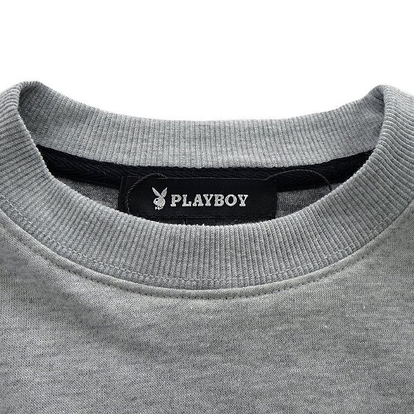  новый товар Play Boy обратная сторона шерсть вышивка тренировочный L пепел [33054_97] PLAYBOY мужской вырез лодочкой футболка тренировочные брюки тянуть over 