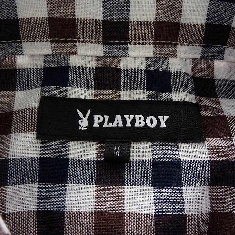 新品 プレイボーイ 24年春夏 クレイジーパターン シャツ L 茶 【1025_19】 PLAYBOY メンズ 長袖 ボタンダウン コットン レーヨン バニー_画像10