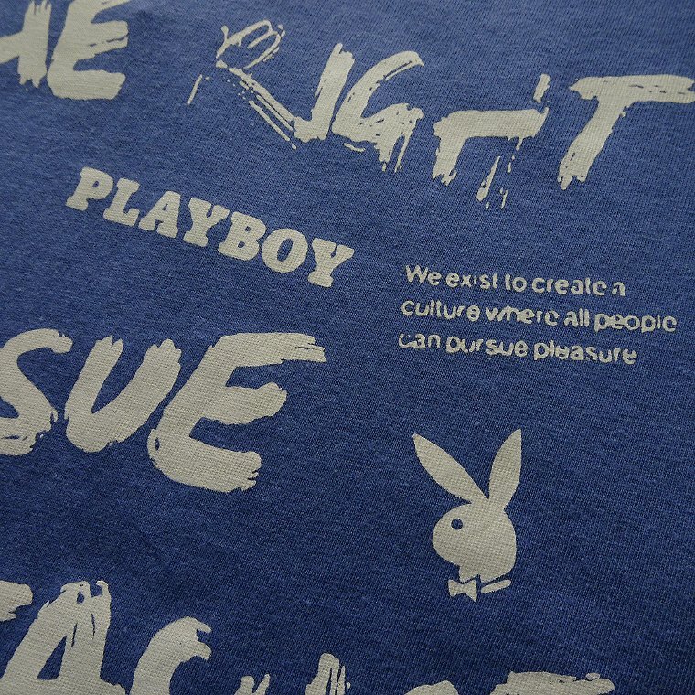 新品 プレイボーイ 24年春夏 プリント カットソー L 青【41029_78】 PLAYBOY ロンT バニー ロゴ 長袖 コットン Tシャツ メンズの画像6