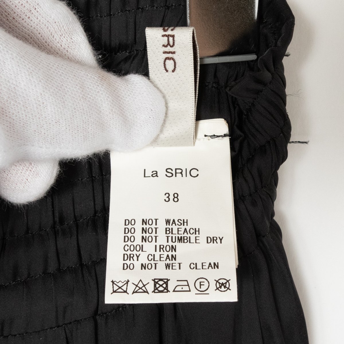 La SRIC ラスリック 裾チュール フレアパンツ ワイドパンツ ブラック 黒 38 レディース 女性 重ね着風 カジュアル ウエストゴム 日本製の画像3
