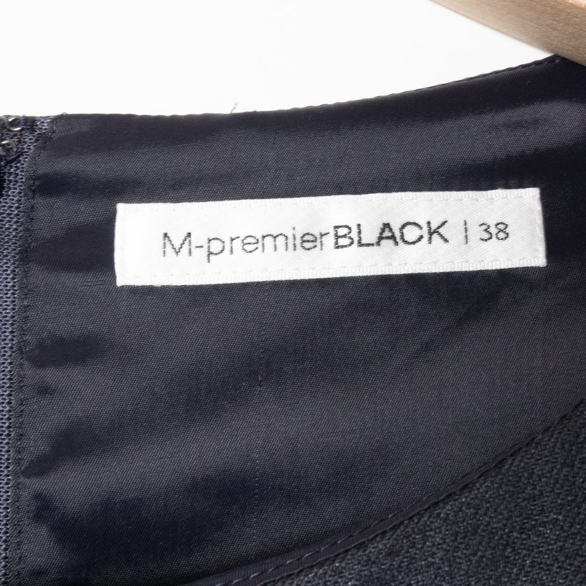 M-PREMIER BLACK ノースリーブワンピース エムプルミエ ブラック ネイビー系 シンプル 裏地あり トリアセテート ポリ 綺麗め 夏 38 日本製の画像2