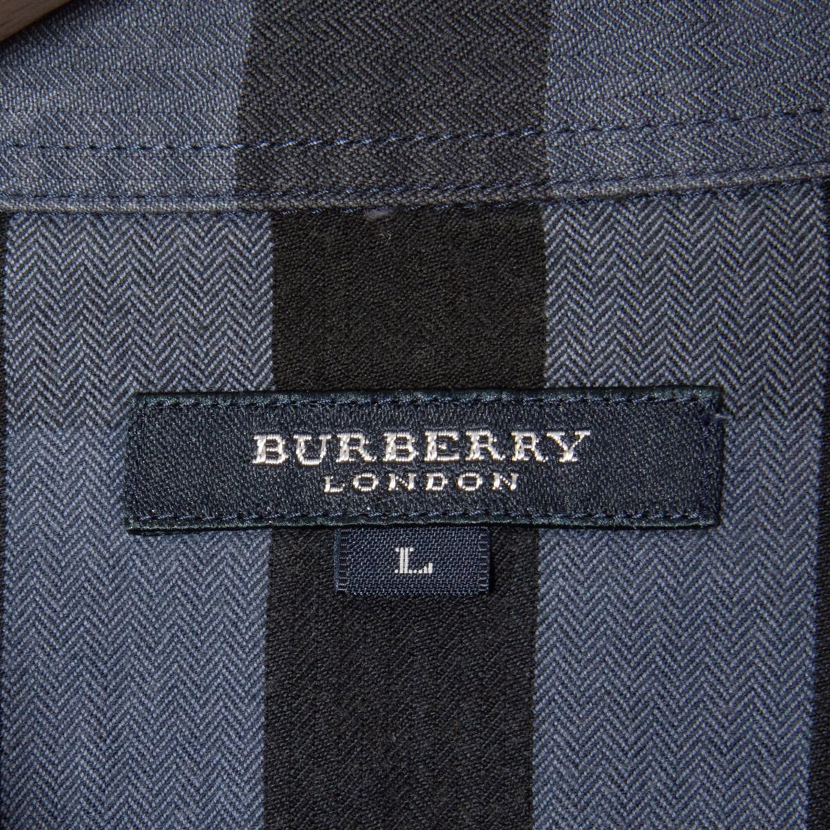 BURBERRY LONDON バーバリー サイズL 長袖 チェック柄 シャツ ラウンドカット 紺/ネイビー メンズ 春夏 ss トップス カジュアル 紳士 古着_画像5