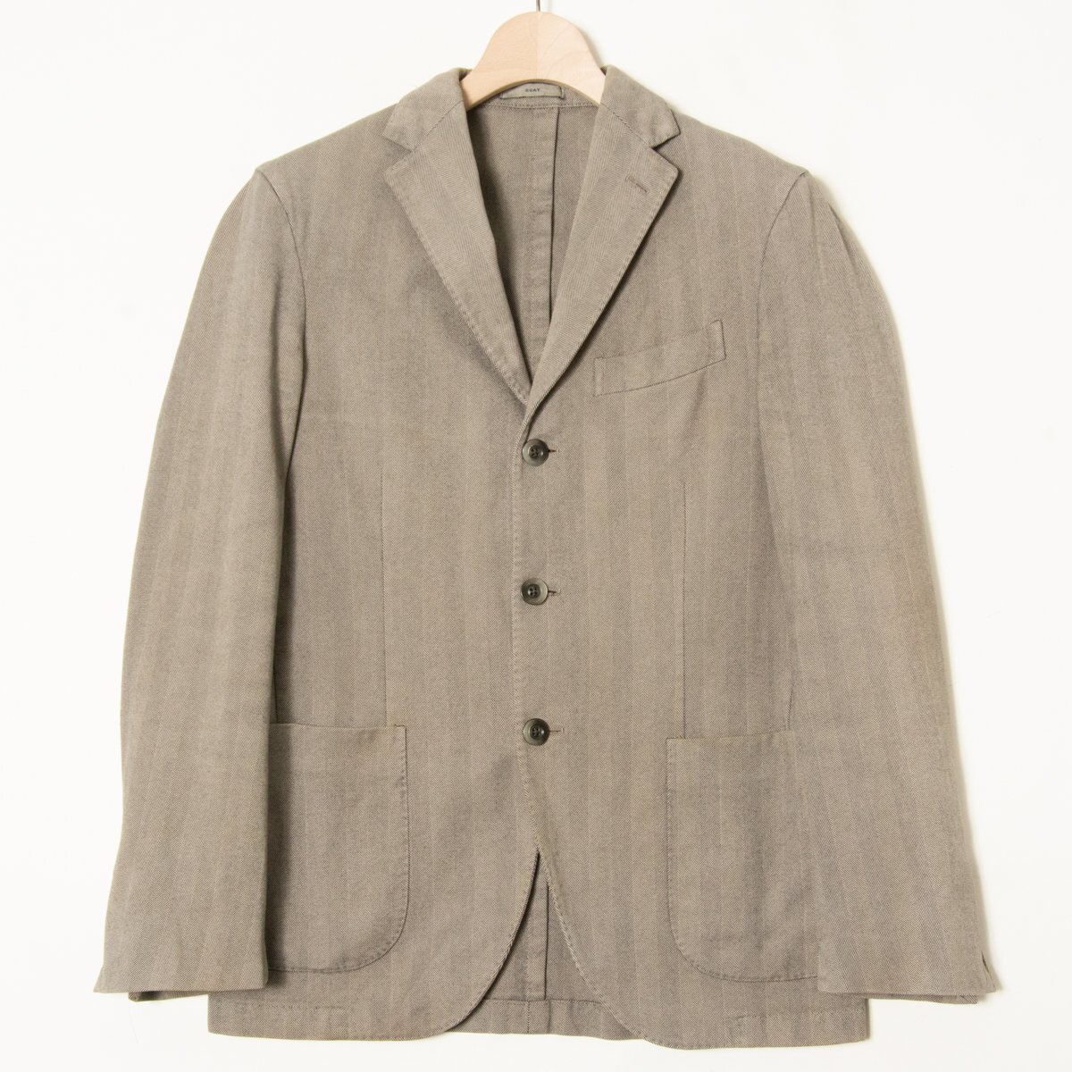 [1 jpy start ]BOGLIOLI BOGLIOLI herringbone tailored jacket COAT 3 button reverse side none outer cotton 100% Logo . tea color series 44 Italy made 