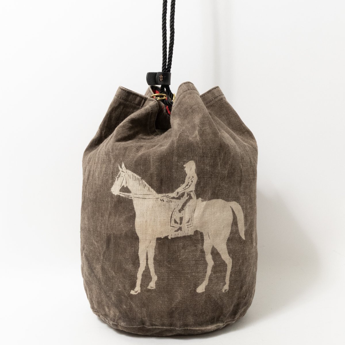 [1 jpy start ]P.T WORKS & DESIGNpi- tea Works & design pouch shoulder bag shoulder ..linen brown group horse riding pattern casual 