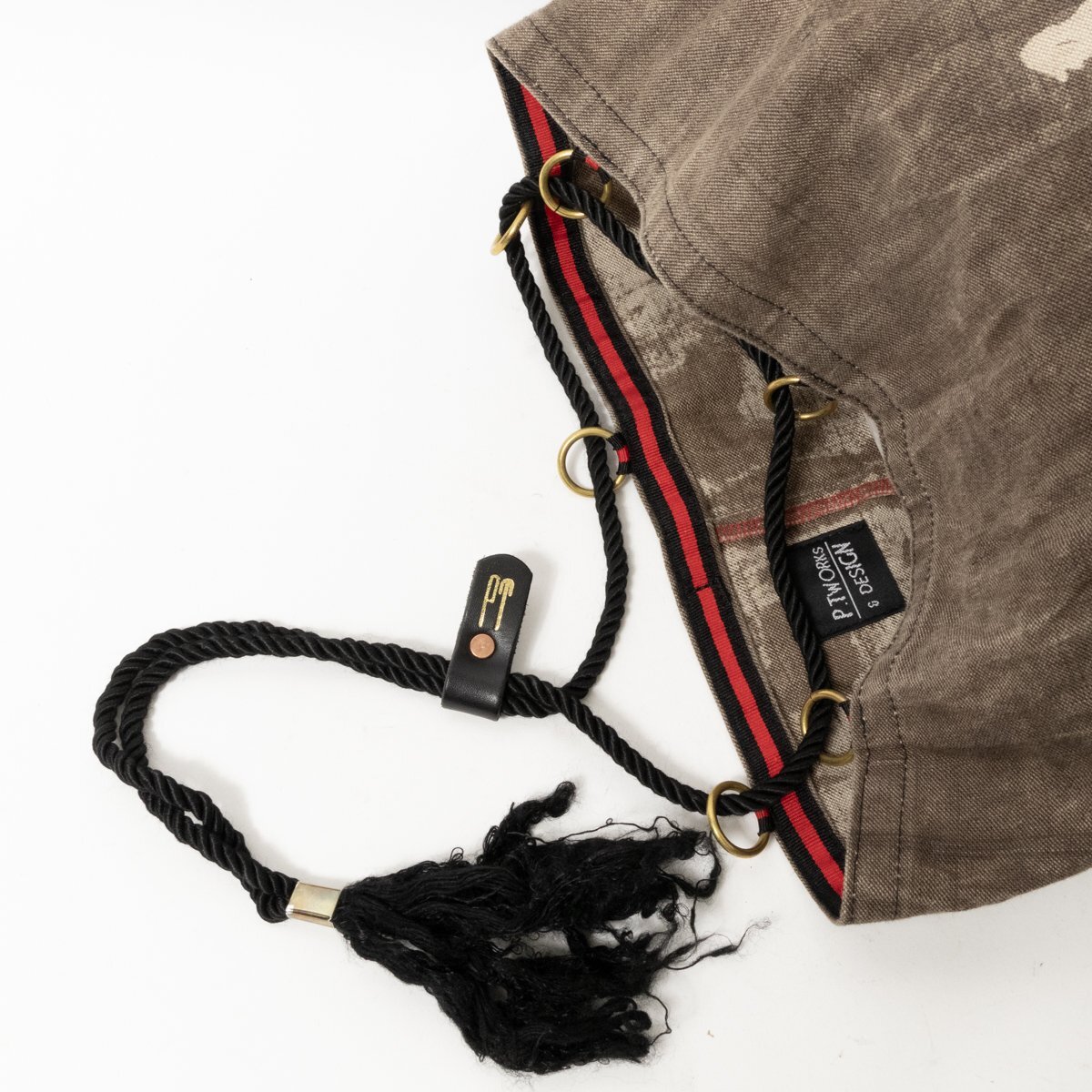 [1 jpy start ]P.T WORKS & DESIGNpi- tea Works & design pouch shoulder bag shoulder ..linen brown group horse riding pattern casual 