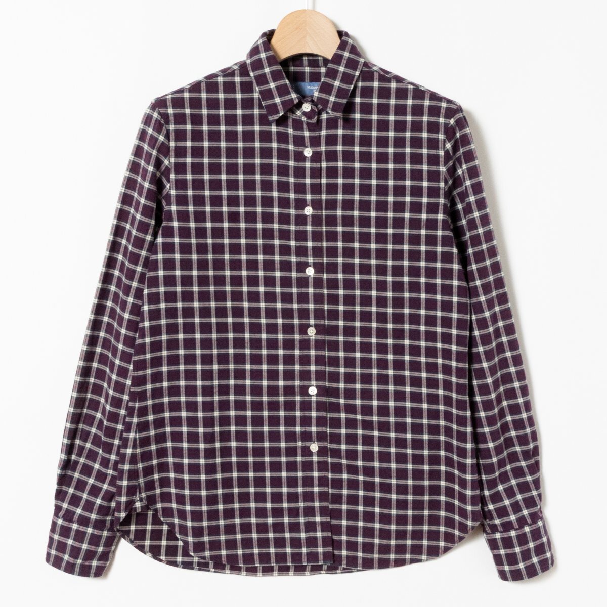 MAKER'S SHIRT KAMAKURA メーカーズシャツ鎌倉 チェックシャツ 長袖シャツ 9号 パープル 紫 レディース 綿100％ コットン カジュアル 春秋_画像1