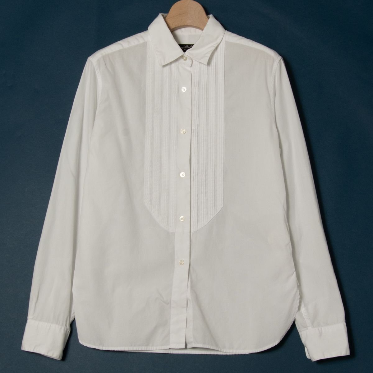 [1 jpy start ] mail service 0 MARGARET HOWELL Margaret Howell long sleeve shirt blouse tops cotton 100% white plain 2 made in Japan 